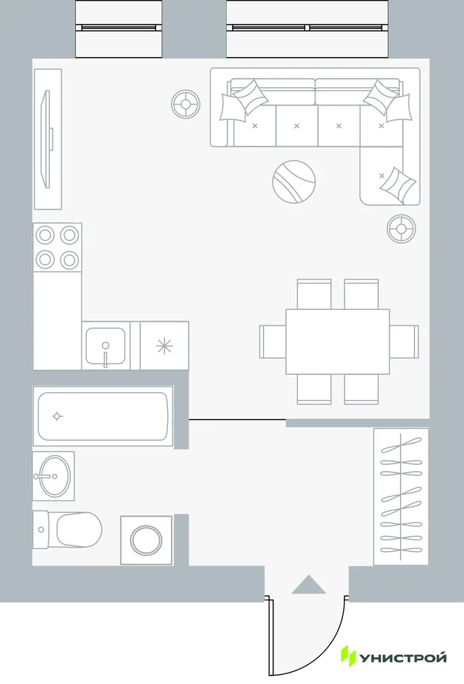 Планировка 1-комн. квартира, 28.86 м² ЖК «Причал» Планировка 1-комн. квартира, 28.86 м² ЖК «Причал»