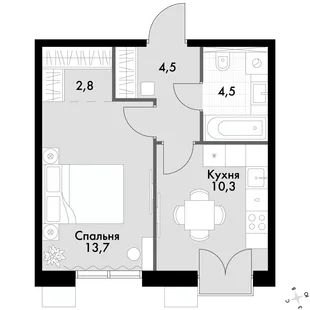 Квартира 1-комн. квартира, 35.7 м² ЖК «Флагман» Фото 1