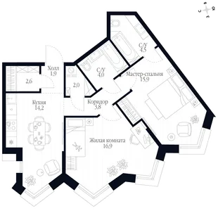Квартира 2-комн. квартира, 65.8 м² ЖК «Фордевинд» Фото 1 Квартира 2-комн. квартира, 65.8 м² ЖК «Фордевинд» Фото 1