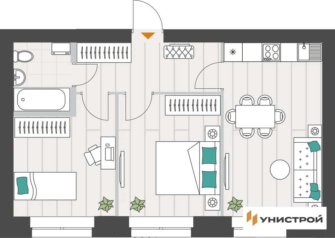 Планировка 2-комн. квартира, 52.85 м² ЖК «Аквамарин»