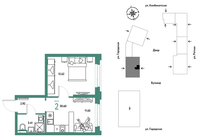 Планировка 2-комн. квартира, 30.6 м² ЖК «Уральский сад» Планировка 2-комн. квартира, 30.6 м² ЖК «Уральский сад»