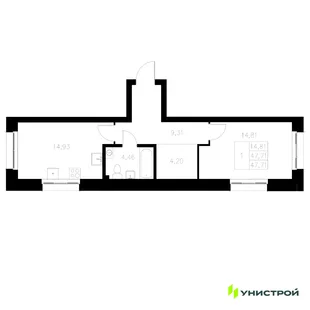 Планировка 1-комн. квартира, 47.71 м² ЖК «Statum»