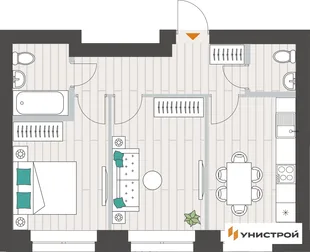 Планировка 2-комн. квартира, 46.05 м² ЖК «Аквамарин»