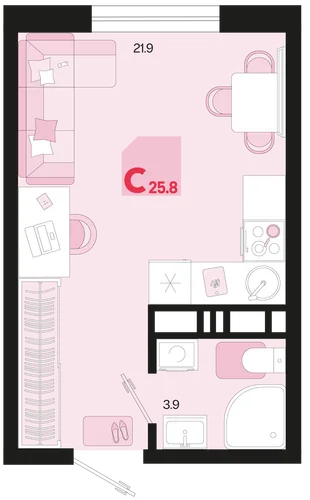 Планировка Студия, 25.8 м² ЖК «Первое место»