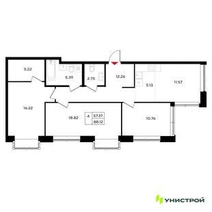 Планировка 4-комн. квартира, 88.12 м² ЖК «Уникум на Энгельса»