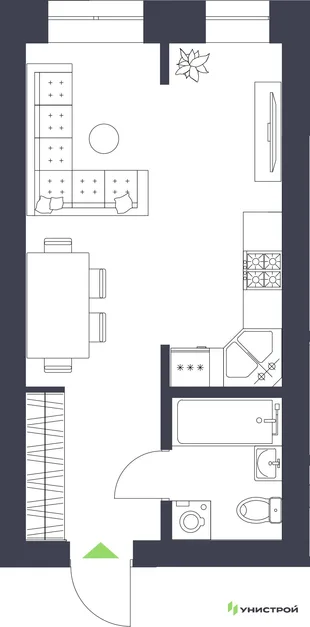 Планировка 1-комн. квартира, 29.61 м² ЖК «Царёво City»