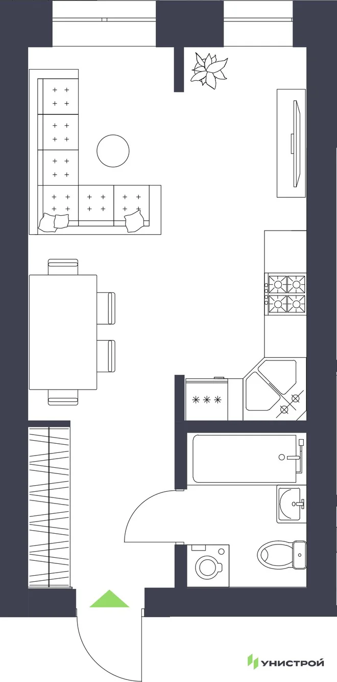 Планировка 1-комн. квартира, 29.61 м² ЖК «Царёво City»