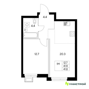 Планировка 1-комн. квартира, 41.8 м² ЖК «Стадиум»