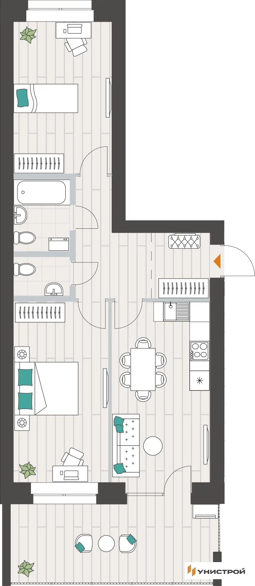 Планировка 2-комн. квартира, 67.19 м² ЖК «Аквамарин»