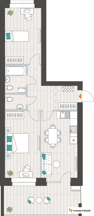 Планировка 2-комн. квартира, 67.19 м² ЖК «Аквамарин»