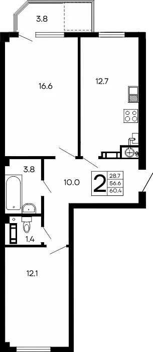 Планировка 2-комн. квартира, 60.4 м² ЖК «Семейный»