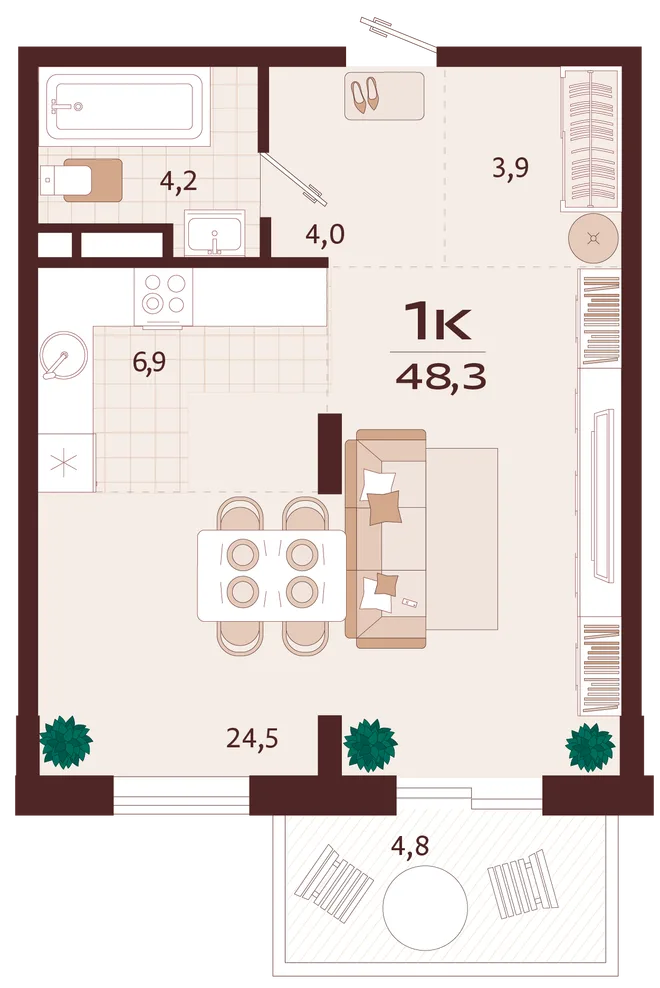 Планировка 1-комн. квартира, 48.3 м² ЖК «Роялта» Планировка 1-комн. квартира, 48.3 м² ЖК «Роялта»