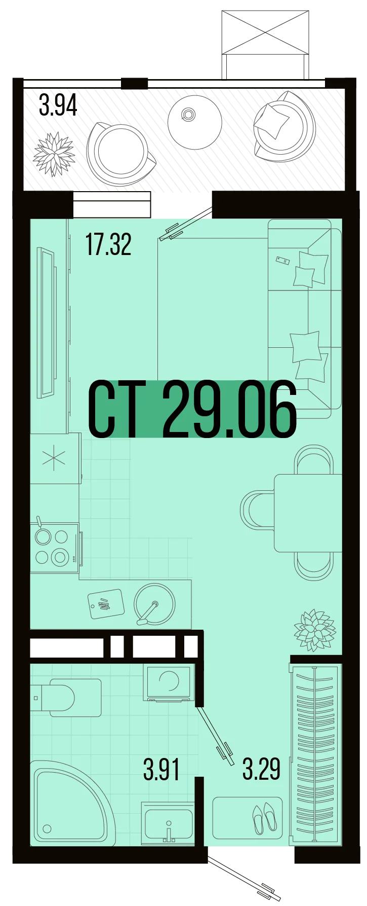 Планировка Студия, 27.14 м² ЖК «Цветной бульвар»