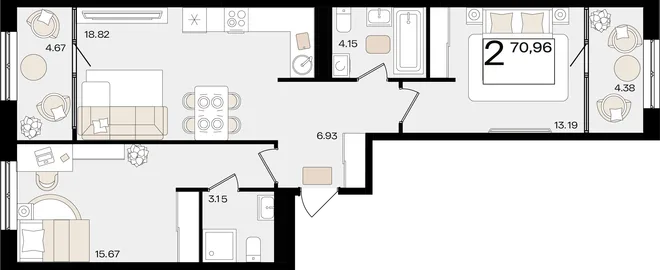 Планировка 2-комн. квартира, 70.96 м² ЖК «Патрики» Планировка 2-комн. квартира, 70.96 м² ЖК «Патрики»