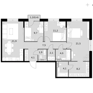 Квартира 4-комн. квартира, 96.6 м² ЖК «Фриссон» Фото 1 Квартира 4-комн. квартира, 96.6 м² ЖК «Фриссон» Фото 1