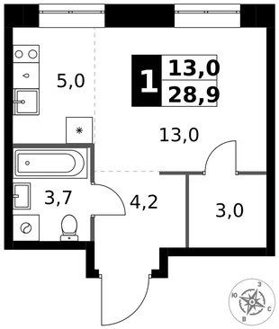 Квартира Студия, 28.9 м² ЖК «1-й Измайловский» Фото 1
