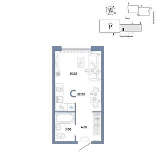 Планировка Студия, 22.05 м² ЖК «Страна.Энтузиастов»