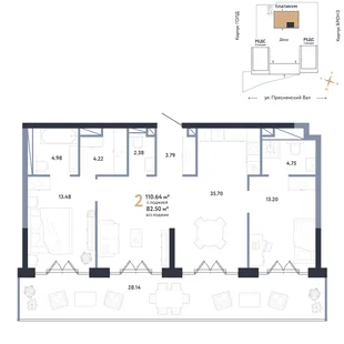 Планировка 2-комн. квартира, 110.64 м² ЖК «Репаблик»