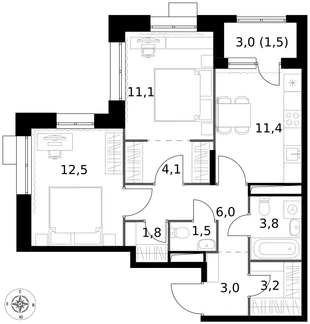 Квартира 2-комн. квартира, 59.9 м² ЖК «1-й Саларьевский» Фото 1 Квартира 2-комн. квартира, 59.9 м² ЖК «1-й Саларьевский» Фото 1