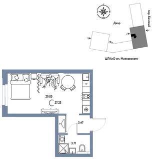 Планировка Студия, 27.23 м² ЖК «Сибирский сад»
