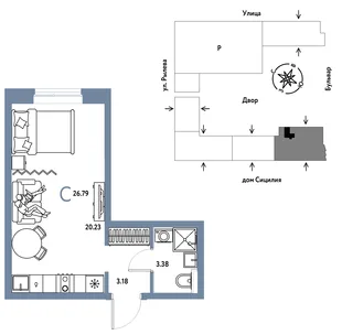 Планировка Студия, 26.79 м² ЖК «Остров-сад»