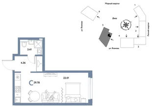 Планировка Студия, 29.78 м² ЖК «Сибирский сад»