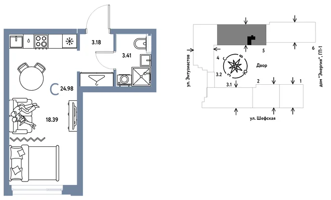Планировка Студия, 24.98 м² ЖК «Страна.Энтузиастов» Планировка Студия, 24.98 м² ЖК «Страна.Энтузиастов»