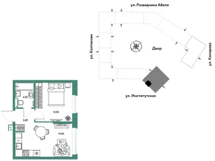 Планировка 2-комн. квартира, 34.39 м² ЖК «Страна.Парковая»