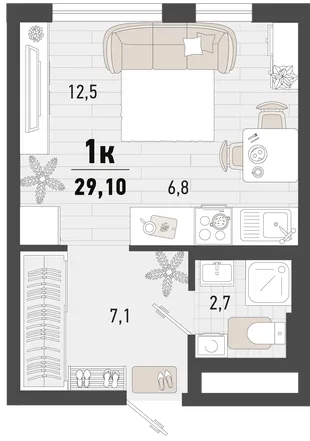 Планировка Студия, 29.1 м² ЖК «Барса»