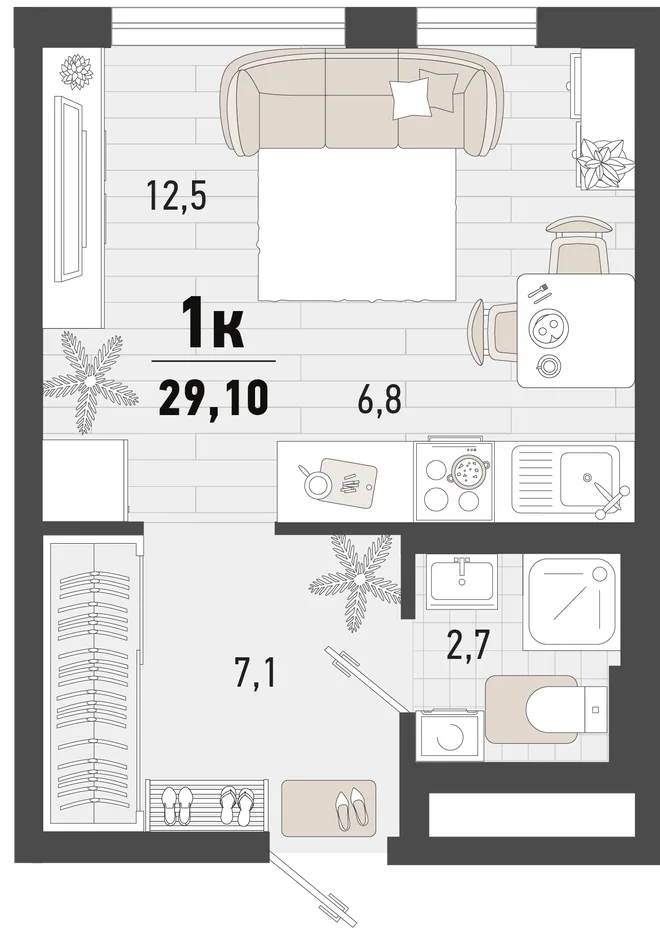 Планировка Студия, 29.1 м² ЖК «Барса» Планировка Студия, 29.1 м² ЖК «Барса»