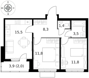 Квартира 2-комн. квартира, 54.3 м² ЖК «1-й Ясеневский» Фото 1