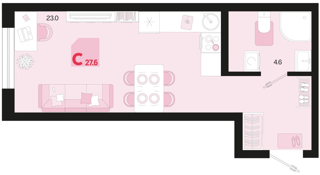 Планировка Студия, 27.6 м² ЖК «Первое место»