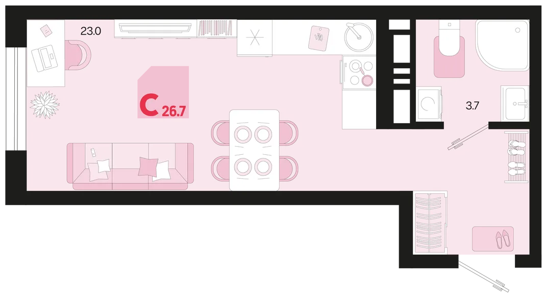 Планировка Студия, 26.7 м² ЖК «Первое место»