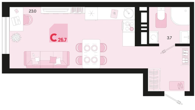 Планировка Студия, 26.7 м² ЖК «Первое место» Планировка Студия, 26.7 м² ЖК «Первое место»