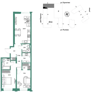 Планировка 2-комн. квартира, 67.85 м² ЖК «Остров-сад»