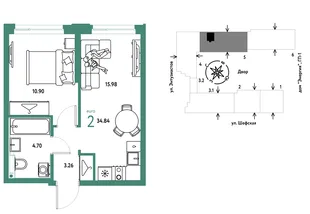 Планировка 2-комн. квартира, 34.84 м² ЖК «Страна.Энтузиастов»