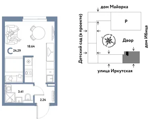Планировка Студия, 24.29 м² ЖК «Остров-сад»