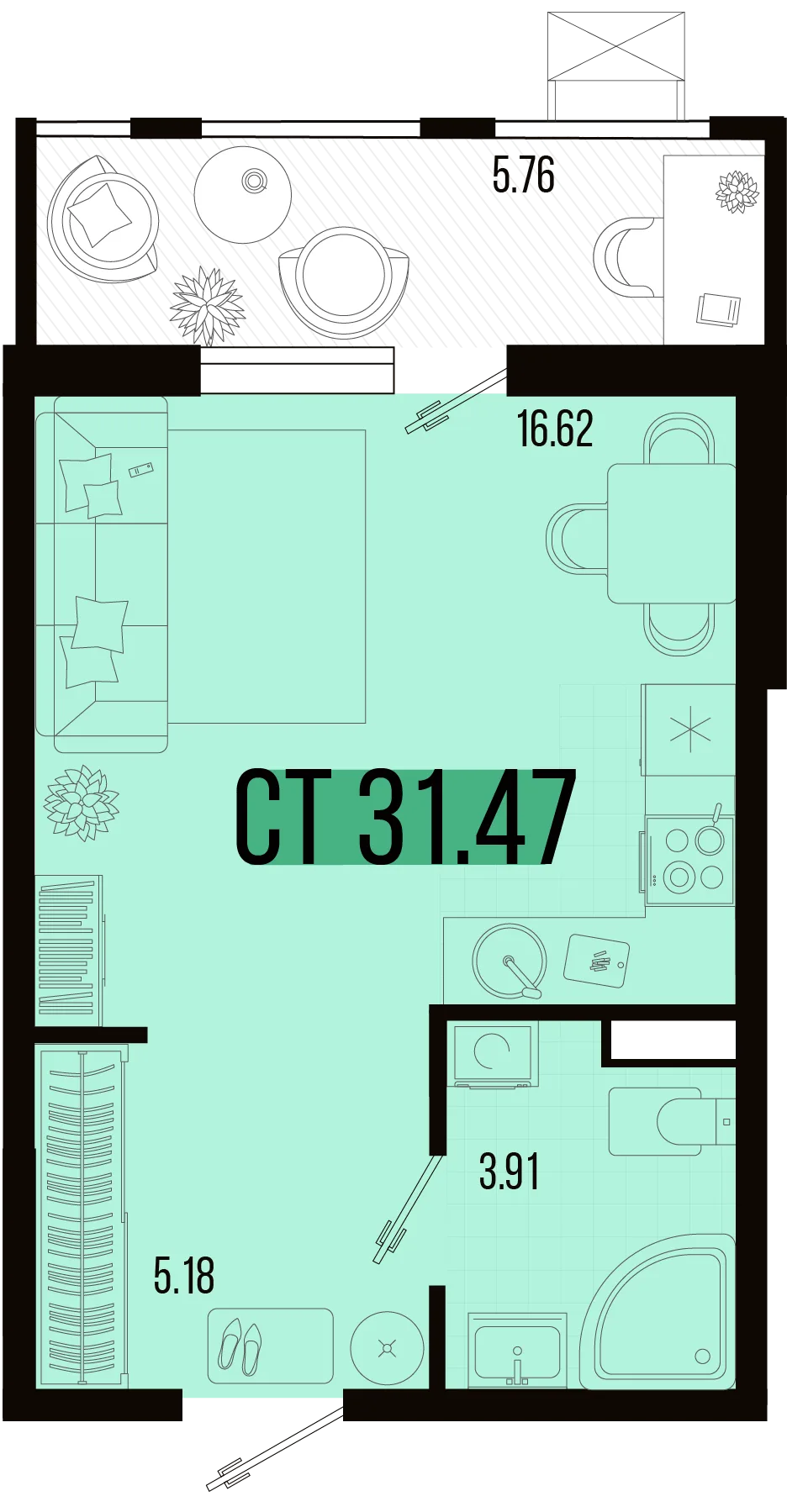 Планировка Студия, 28.59 м² ЖК «Цветной бульвар»
