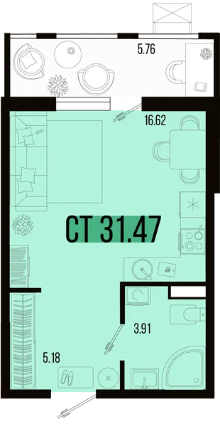 Планировка Студия, 28.59 м² ЖК «Цветной бульвар»