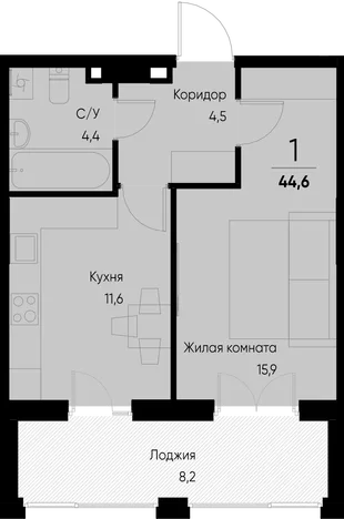 Планировка 1-комн. квартира, 44.6 м² ЖК «Васильевский остров»