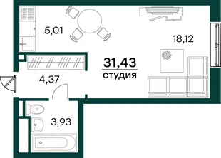 Квартира Студия, 31.43 м² ЖК «Аквамарин 2» Фото 2