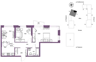 Планировка 3-комн. квартира, 66.77 м² ЖК «Уральский сад»