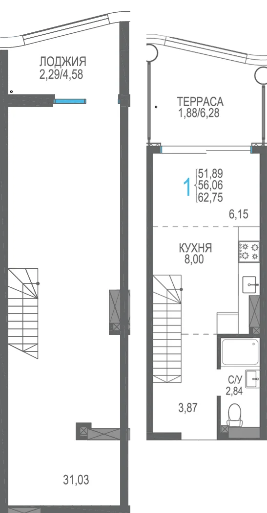 Планировка 1-комн. квартира, 62.75 м² ЖК «Розовое озеро» Планировка 1-комн. квартира, 62.75 м² ЖК «Розовое озеро»