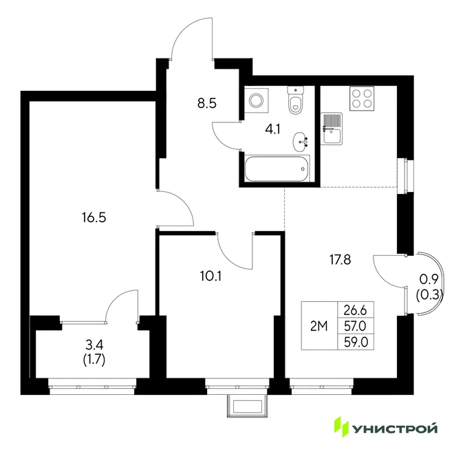 Планировка 2-комн. квартира, 59 м² ЖК «Стадиум» Планировка 2-комн. квартира, 59 м² ЖК «Стадиум»