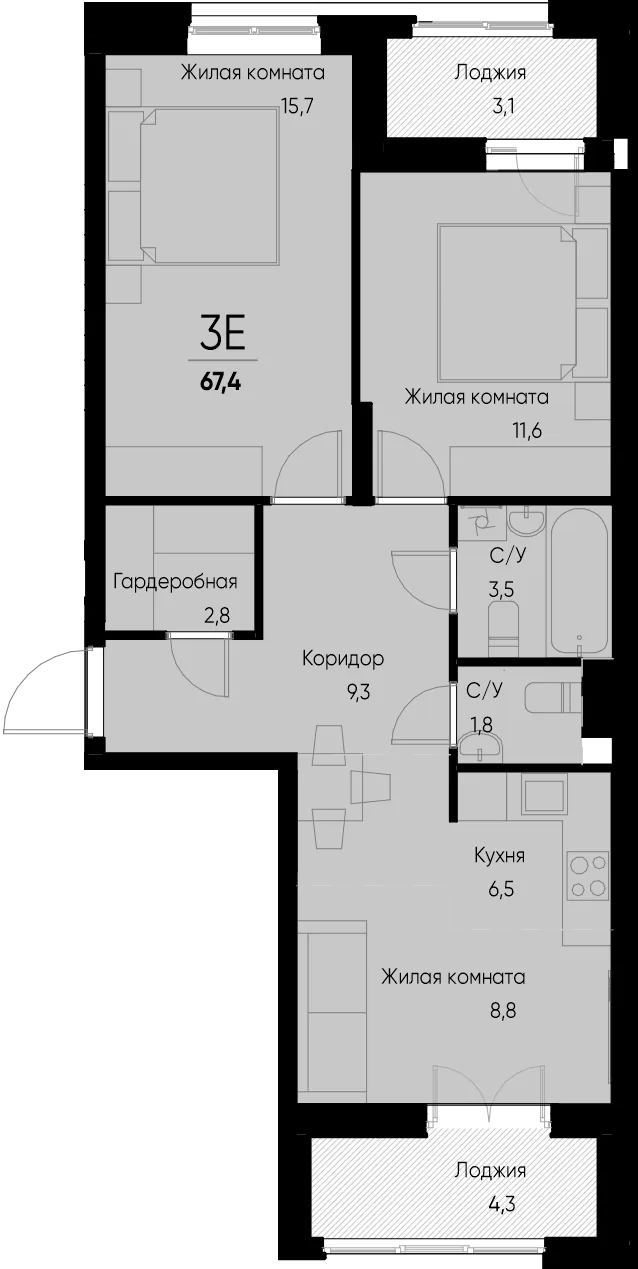 Планировка 3-комн. квартира, 67.2 м² ЖК «Васильевский остров»