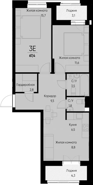 Планировка 3-комн. квартира, 67.2 м² ЖК «Васильевский остров»