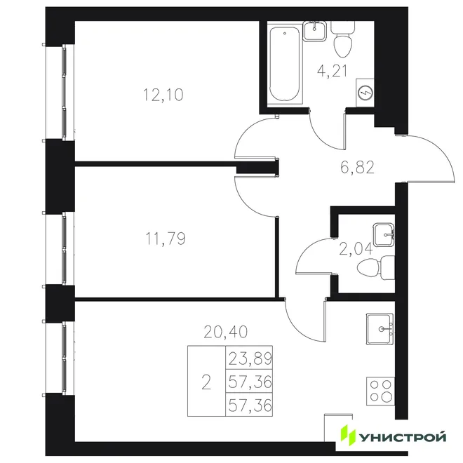 Планировка 2-комн. квартира, 57.36 м² ЖК «Statum» Планировка 2-комн. квартира, 57.36 м² ЖК «Statum»