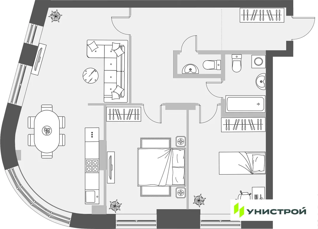 Планировка 2-комн. квартира, 88.71 м² ЖК «Уникум на Проспекте Победы»