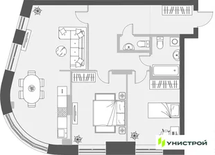 Планировка 2-комн. квартира, 88.71 м² ЖК «Уникум на Проспекте Победы»