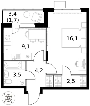 Квартира 1-комн. квартира, 37.1 м² ЖК «1-й Донской» Фото 1 Квартира 1-комн. квартира, 37.1 м² ЖК «1-й Донской» Фото 1